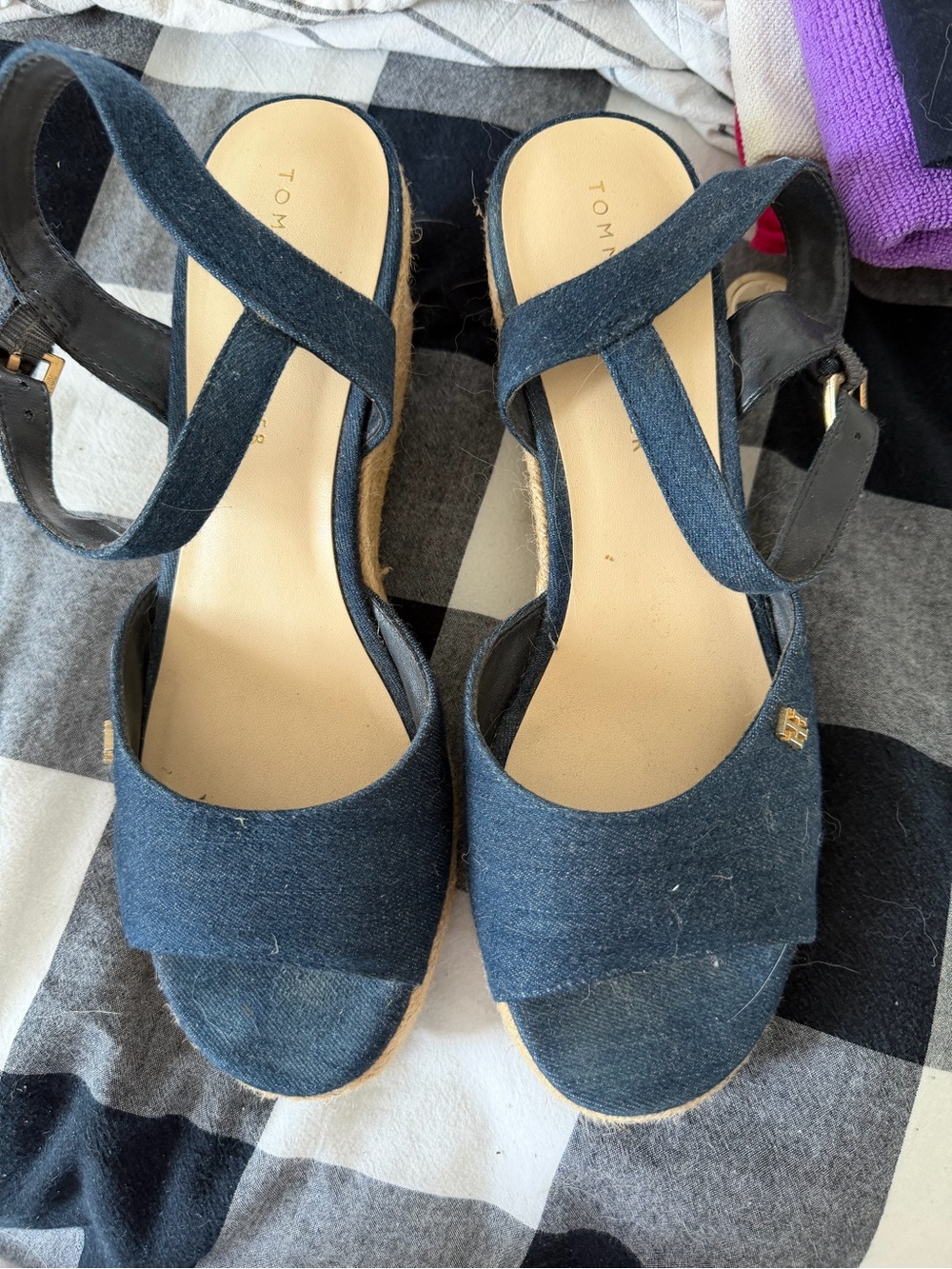 Tommy Hilfiger Dark Blue Denim Espadrille Wedge Sandals - Women's